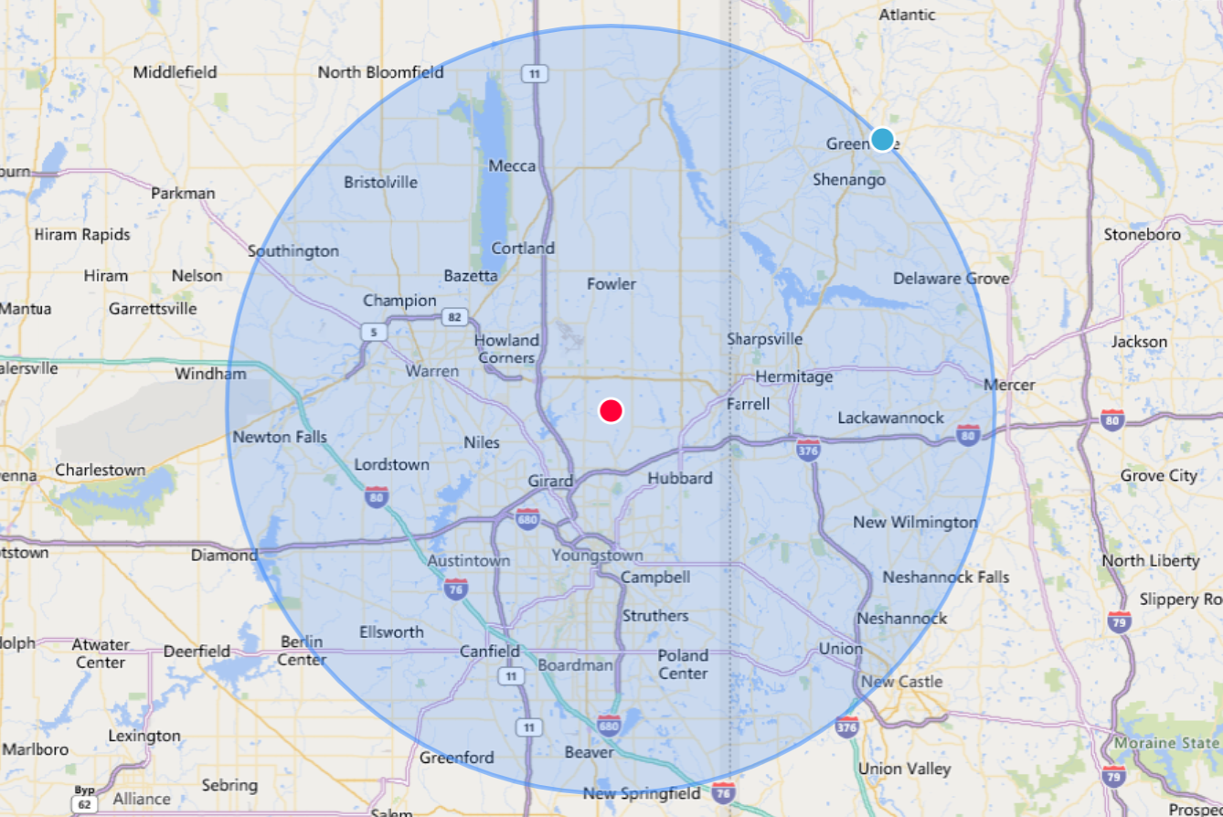 Map of serviceable locations.